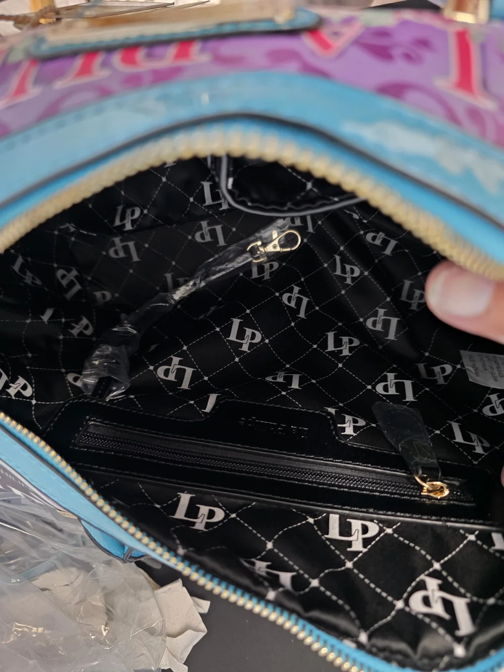 Teal-Handled Printed Women's Satchel - Purple & Teal, An Artistic Statment Piece